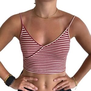Topshop crop cami tank top red white stripe 2